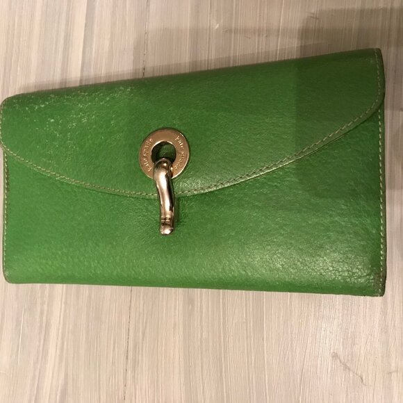 Kate Spade Ladies Green Leather Wallet Spring Clip Fastener - Picture 1 of 7